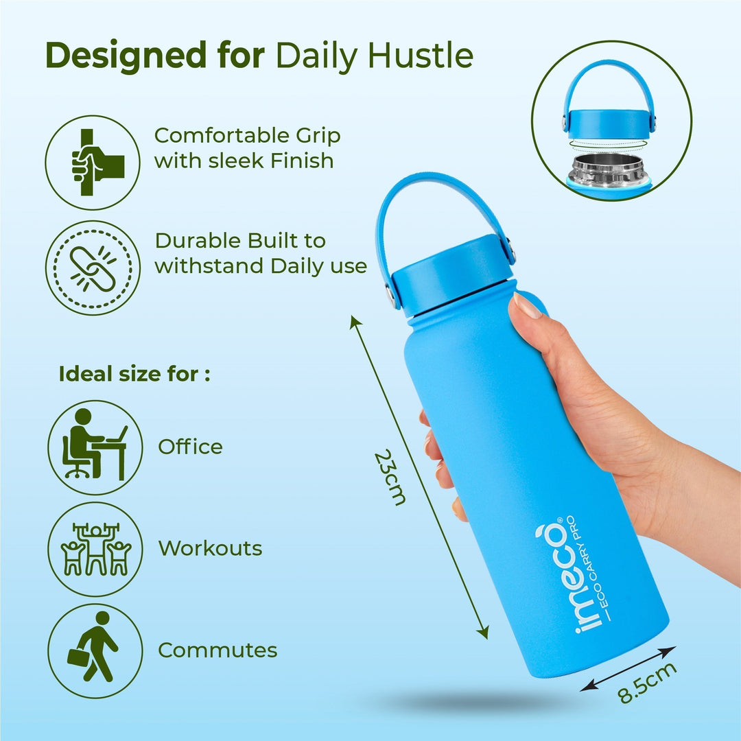 IMECO ECO CARRY PRO Stainless Steel Water Bottle 1L | Matte Finish | BPA - Free, Leak - Proof & Odour - Free | Large Capacity, Lightweight & Durable | Ideal for Gym, School, Office & Travel - Suspire