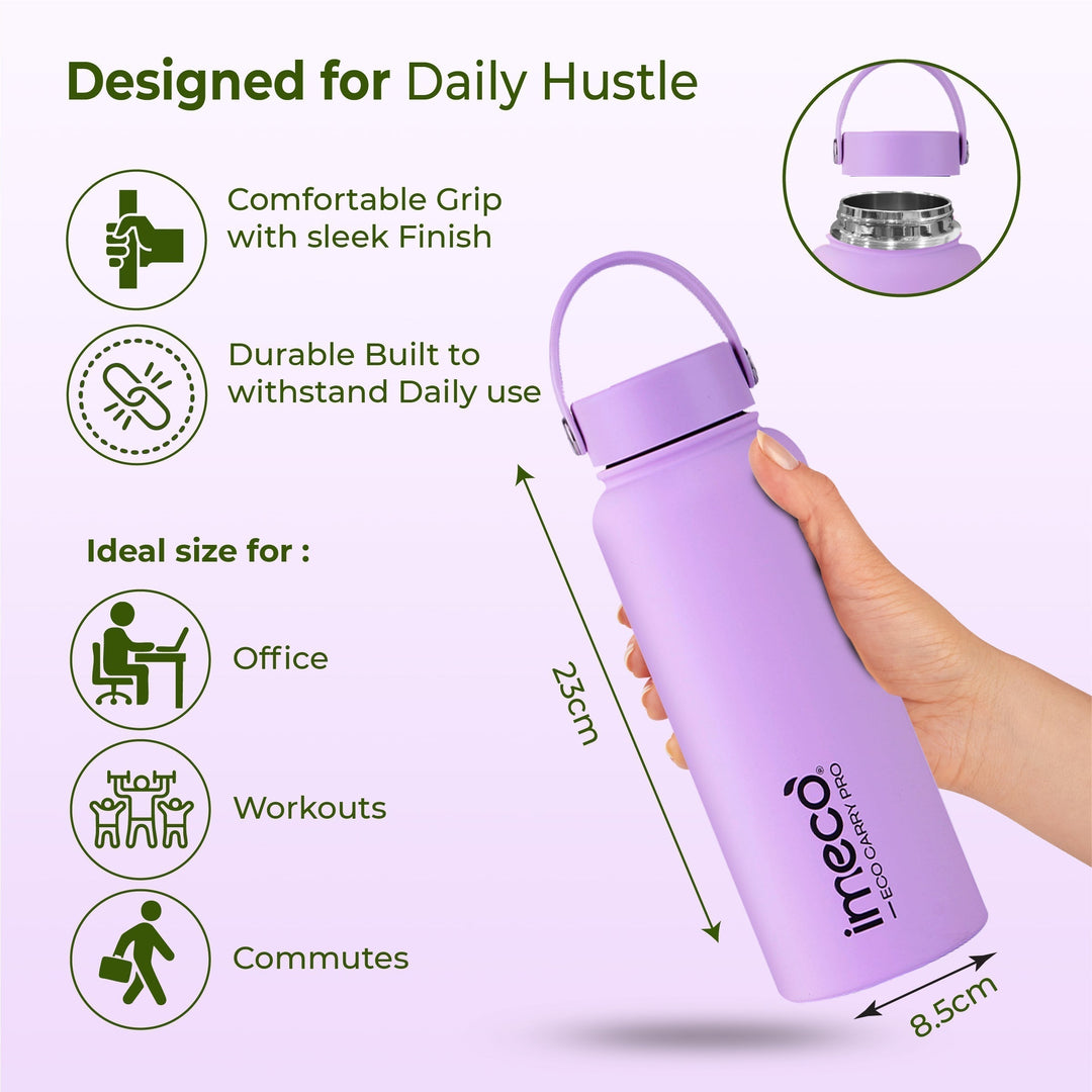 IMECO ECO CARRY PRO Stainless Steel Water Bottle 1L | Matte Finish | BPA - Free, Leak - Proof & Odour - Free | Large Capacity, Lightweight & Durable | Ideal for Gym, School, Office & Travel - Suspire