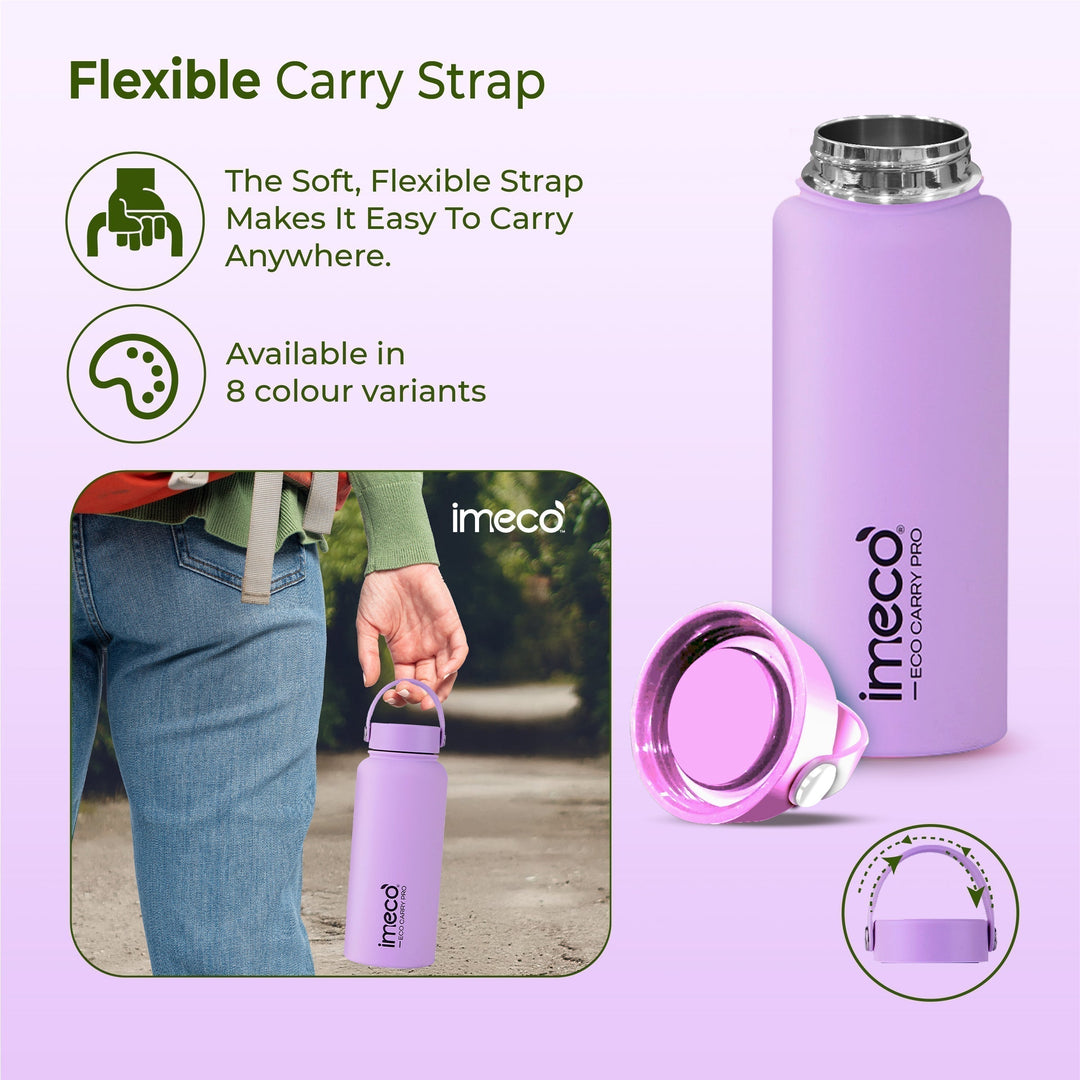 IMECO ECO CARRY PRO Stainless Steel Water Bottle 1L | Matte Finish | BPA - Free, Leak - Proof & Odour - Free | Large Capacity, Lightweight & Durable | Ideal for Gym, School, Office & Travel - Suspire