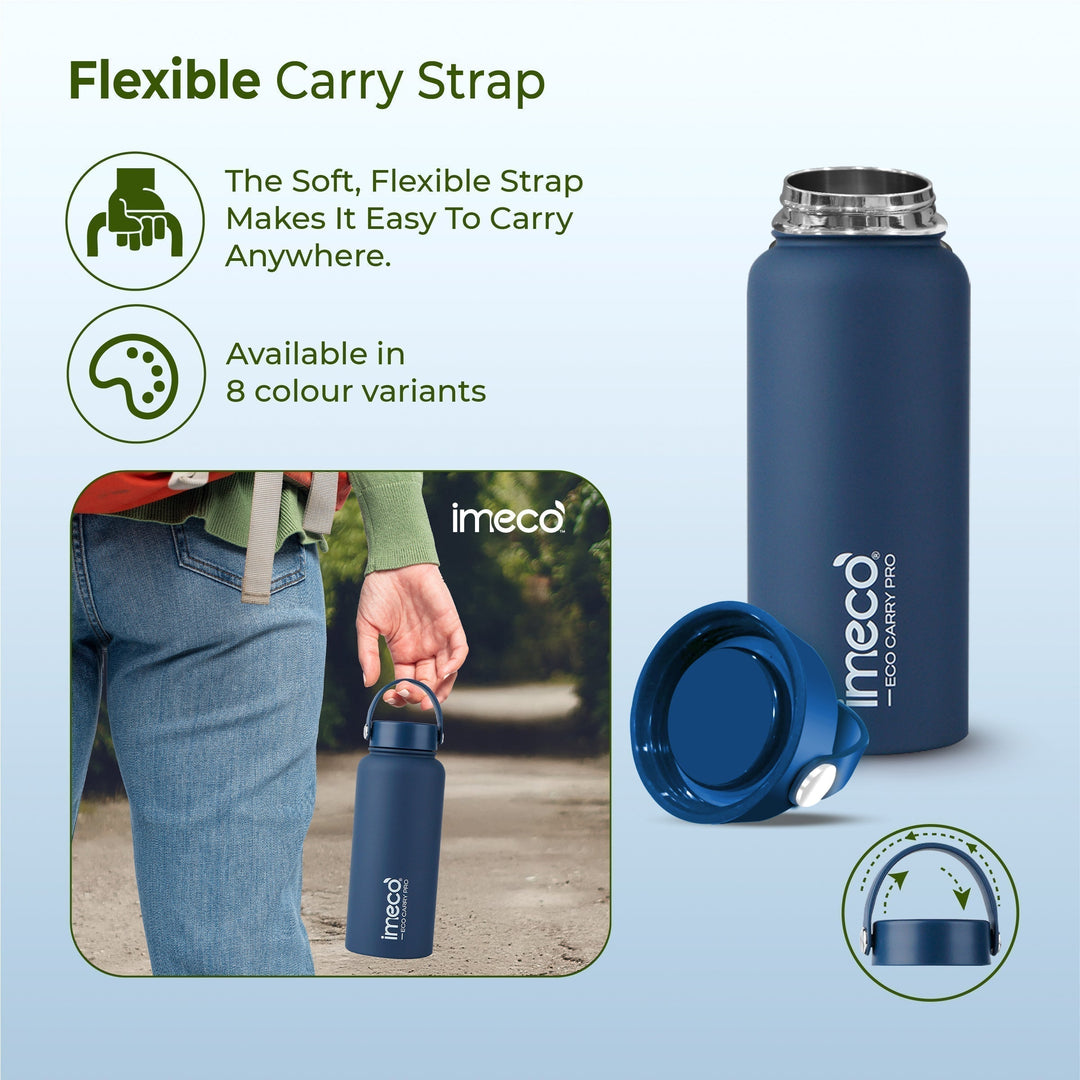 IMECO ECO CARRY PRO Stainless Steel Water Bottle 1L | Matte Finish | BPA - Free, Leak - Proof & Odour - Free | Large Capacity, Lightweight & Durable | Ideal for Gym, School, Office & Travel - Suspire