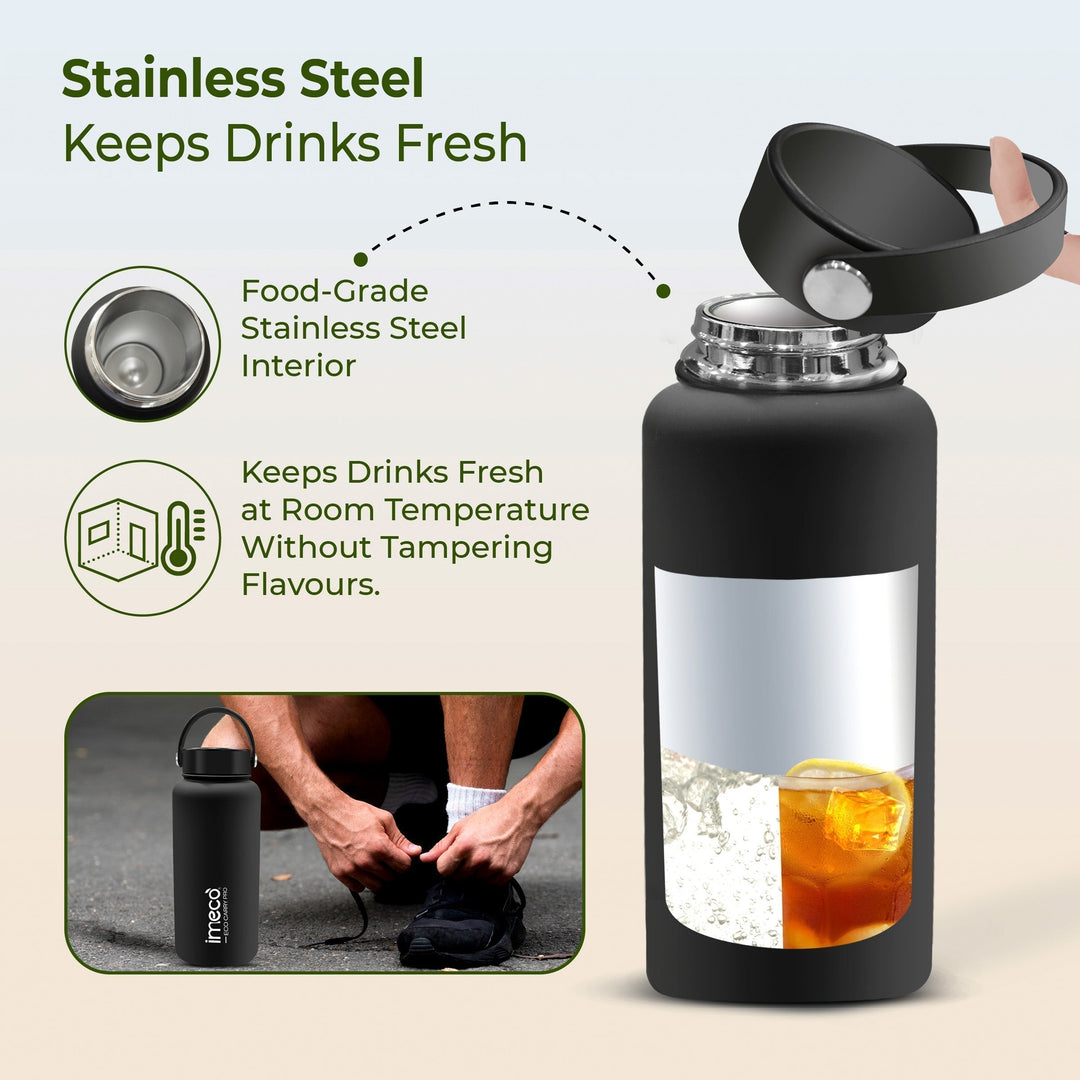 IMECO ECO CARRY PRO Stainless Steel Water Bottle 1L | Matte Finish | BPA - Free, Leak - Proof & Odour - Free | Large Capacity, Lightweight & Durable | Ideal for Gym, School, Office & Travel - Suspire