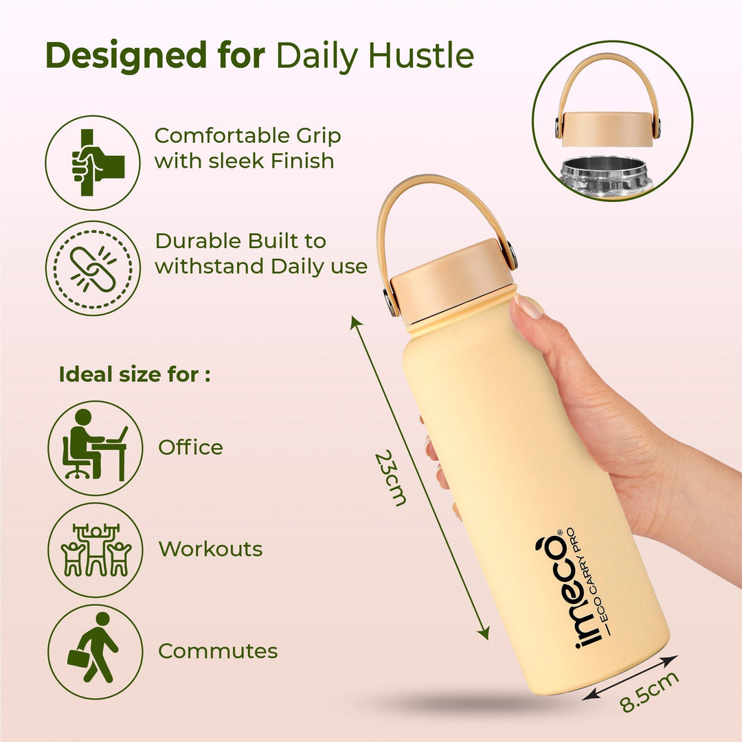 IMECO ECO CARRY PRO Stainless Steel Water Bottle 1L | Matte Finish | BPA - Free, Leak - Proof & Odour - Free | Large Capacity, Lightweight & Durable | Ideal for Gym, School, Office & Travel - Suspire