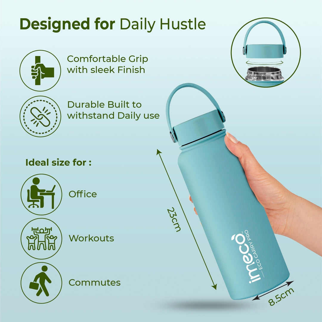IMECO ECO CARRY PRO Stainless Steel Water Bottle 1L | Matte Finish | BPA - Free, Leak - Proof & Odour - Free | Large Capacity, Lightweight & Durable | Ideal for Gym, School, Office & Travel - Suspire
