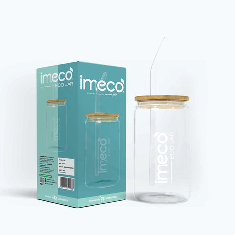 IMECO ECO JAR Glass Sipper with Bamboo Lid – Lightweight & Borosilicate Glass  | Stylish, BPA-Free & Leak-Proof | Compact, Odour-Free & Travel-Ready | Ideal for Smoothies, Juices, Water & Daily Hydration
