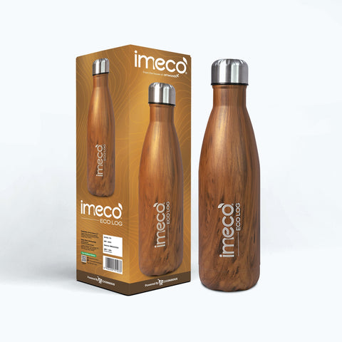 IMECO ECO LOG Stainless Steel Water Bottle (500 ml, Brown) | BPA-Free, Leak-Proof & Travel-Ready | Lightweight, Reusable & Durable | Perfect for Office, School, Gym & Outdoor Use