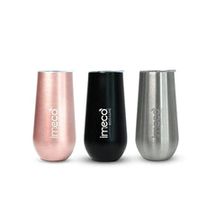 IMECO ECO LUXE Stainless Steel Wine Tumbler 300 ml (Set of 3 - Silver, Black, Rose Gold) | BPA-Free, Leak-Proof & Travel-Ready | Lightweight, Reusable & Durable | Perfect for Office, Gym, Outdoor & Everyday Use