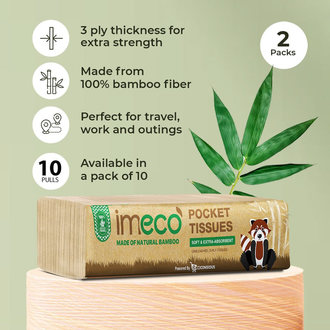 IMECO Facial Pocket Tissue 100 Pulls Combo | 10 Pulls Per Pack | Soft, Gentle & Travel - Friendly | For Home, Office & On - the - Go Use - Suspire