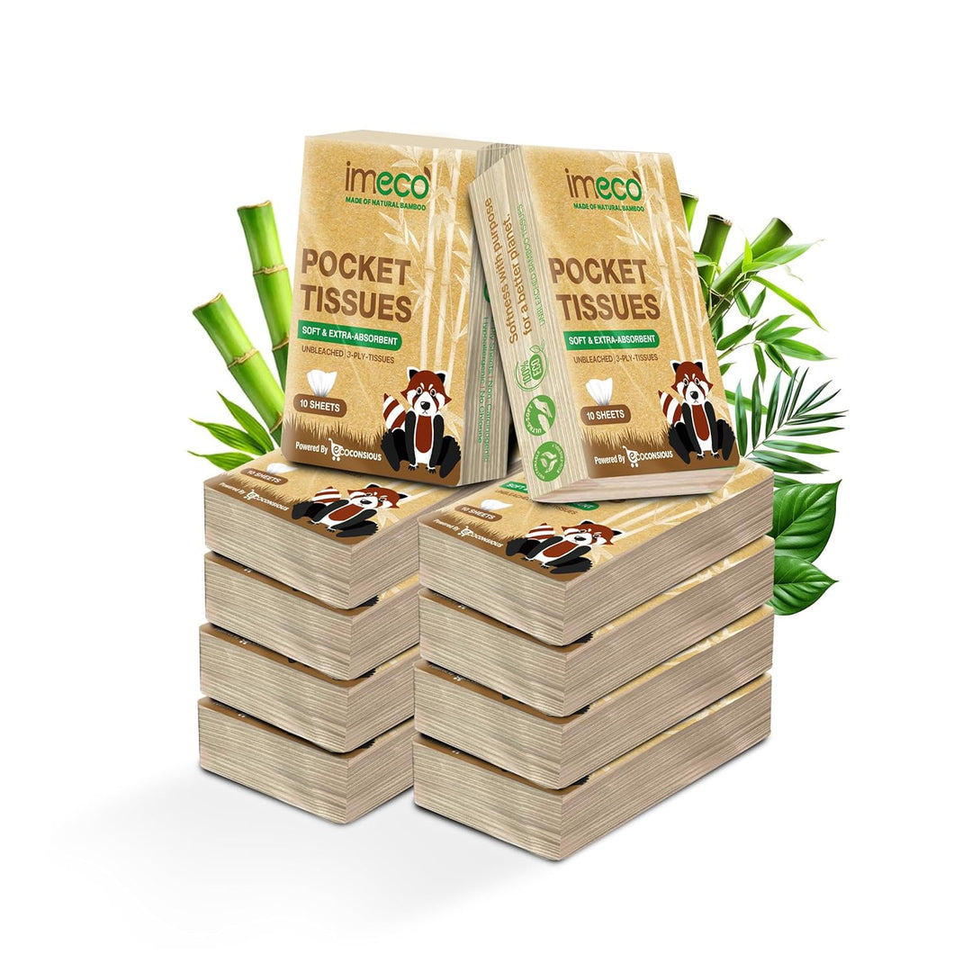 IMECO Facial Pocket Tissue 100 Pulls Combo | 10 Pulls Per Pack | Soft, Gentle & Travel - Friendly | For Home, Office & On - the - Go Use - Suspire