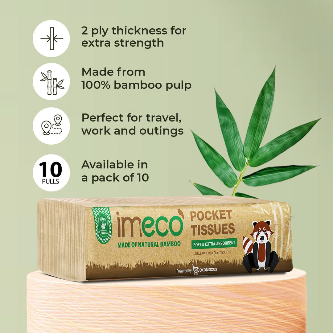 IMECO Facial Pocket Tissue 100 Pulls Combo | 10 Pulls Per Pack | Soft, Gentle & Travel - Friendly | For Home, Office & On - the - Go Use - Suspire