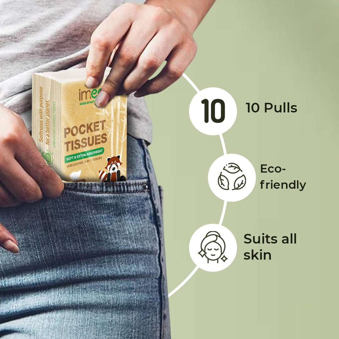 IMECO Facial Pocket Tissue 100 Pulls Combo | 10 Pulls Per Pack | Soft, Gentle & Travel - Friendly | For Home, Office & On - the - Go Use - Suspire