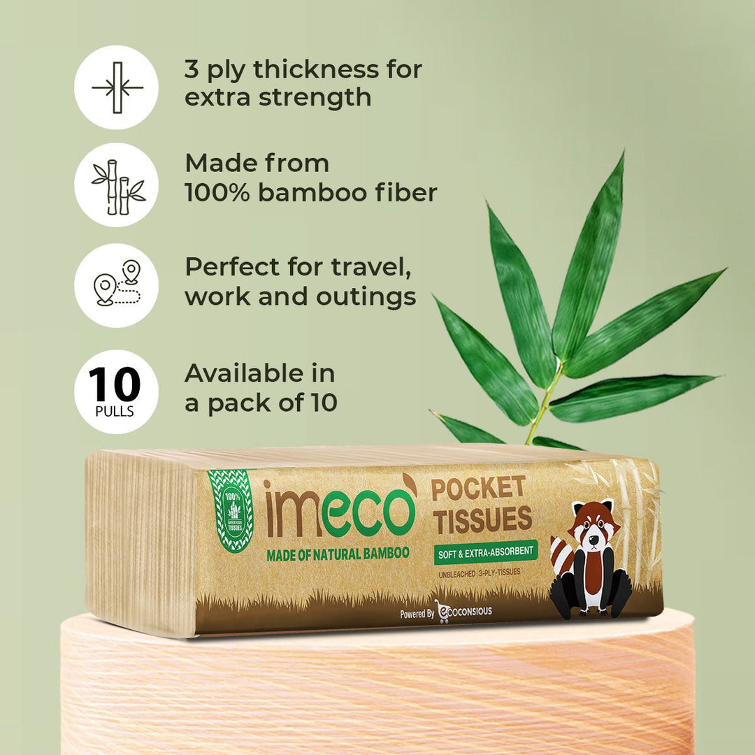 IMECO Facial Pocket Tissue 100 Pulls Combo | 10 Pulls Per Pack | Soft, Gentle & Travel - Friendly | For Home, Office & On - the - Go Use - Suspire
