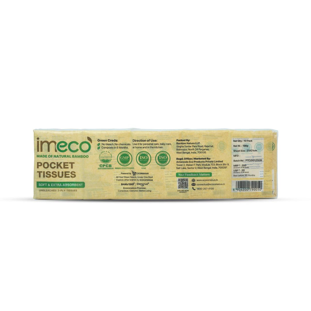 IMECO Facial Pocket Tissue 100 Pulls Combo | 10 Pulls Per Pack | Soft, Gentle & Travel - Friendly | For Home, Office & On - the - Go Use - Suspire