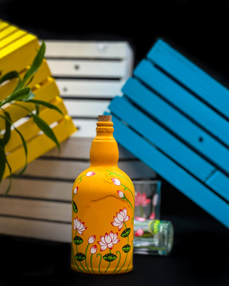 Scrapshala Lotus Pichwai Bottle | Washable with cork stopper | Hand-painted | Multipurpose