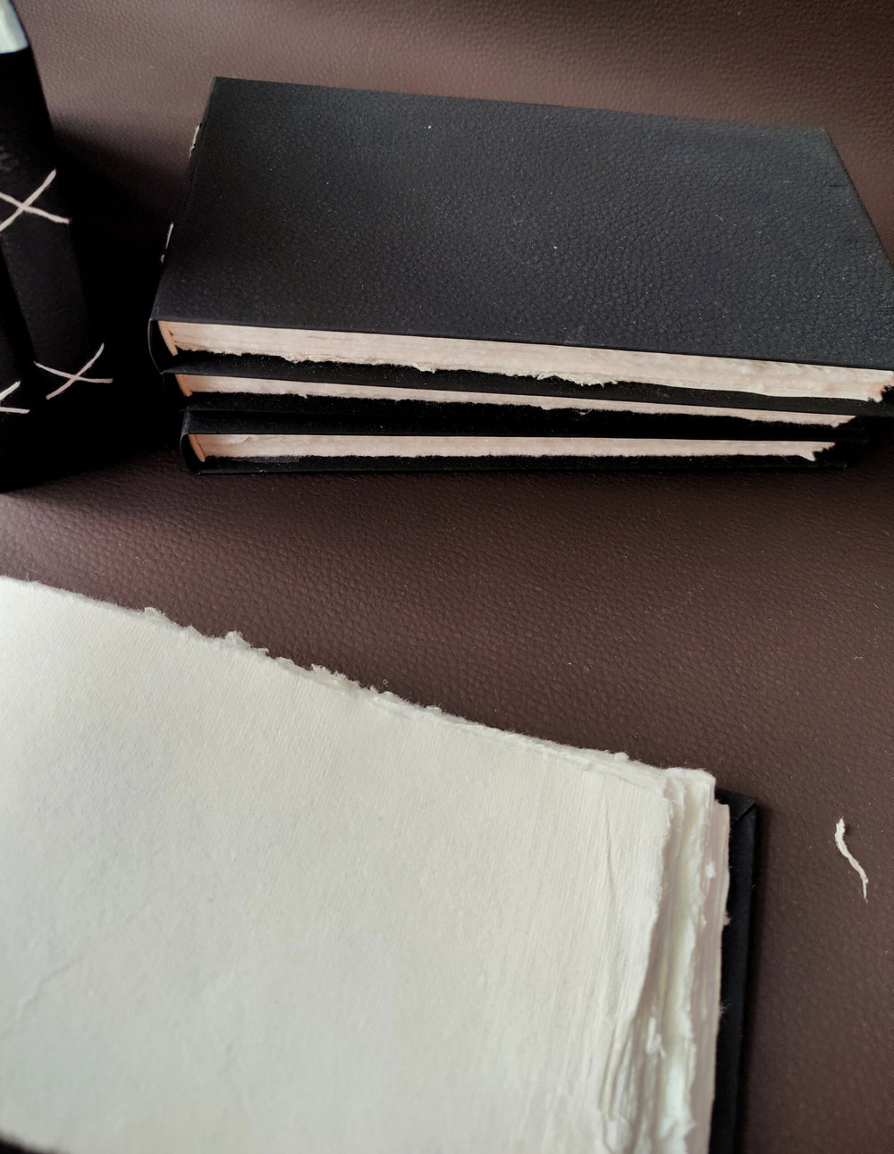 Black Leather feel landscape Journal I Cruelty free I Handmade Cotton papers