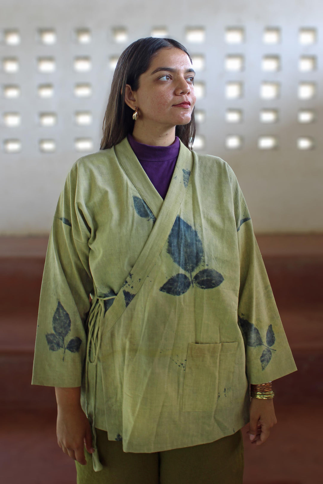 Bageeya "Tulsi Tarang" Khadi Organic cotton Kimono Wrap | Crafted with Harda, Beel patra and Indigo