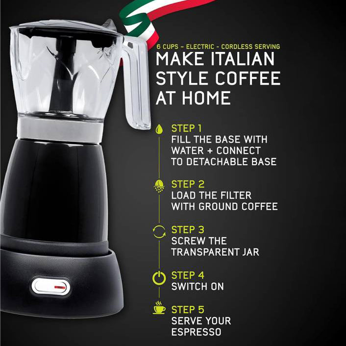 The Bean Co Roasters Electric Moka Pot | Moka Pot | 300 ML | Coffee Maker | 6 Cups Espresso Coffee Make