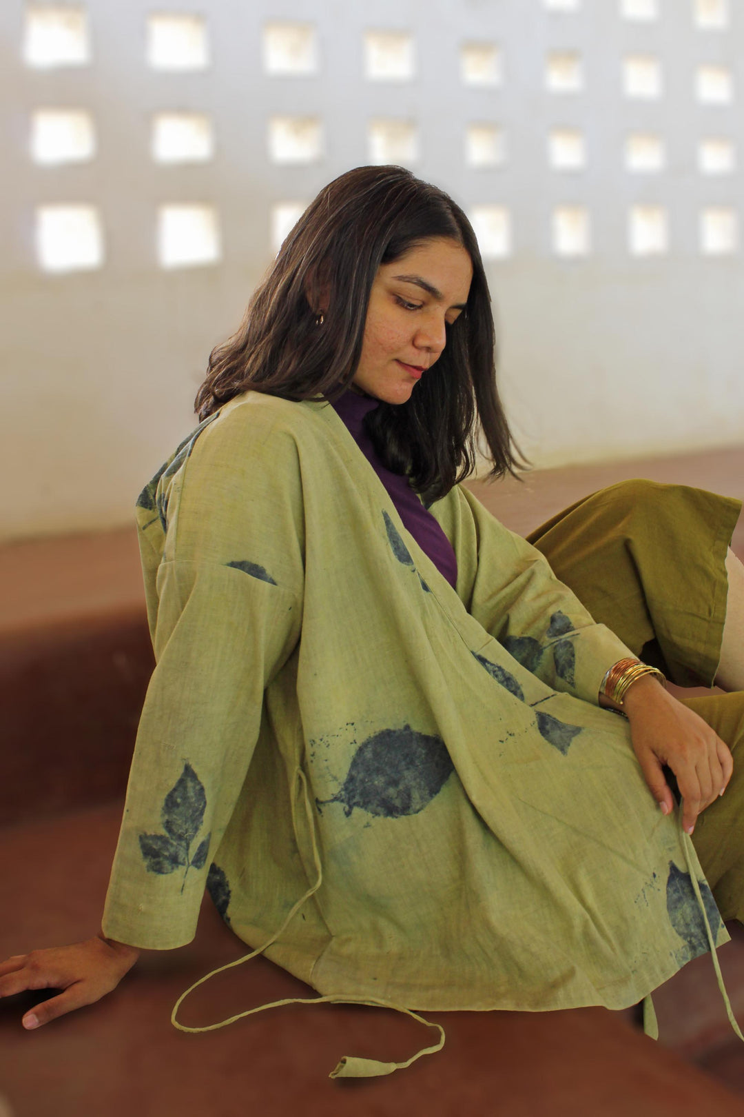 Bageeya "Tulsi Tarang" Khadi Organic cotton Kimono Wrap | Crafted with Harda, Beel patra and Indigo