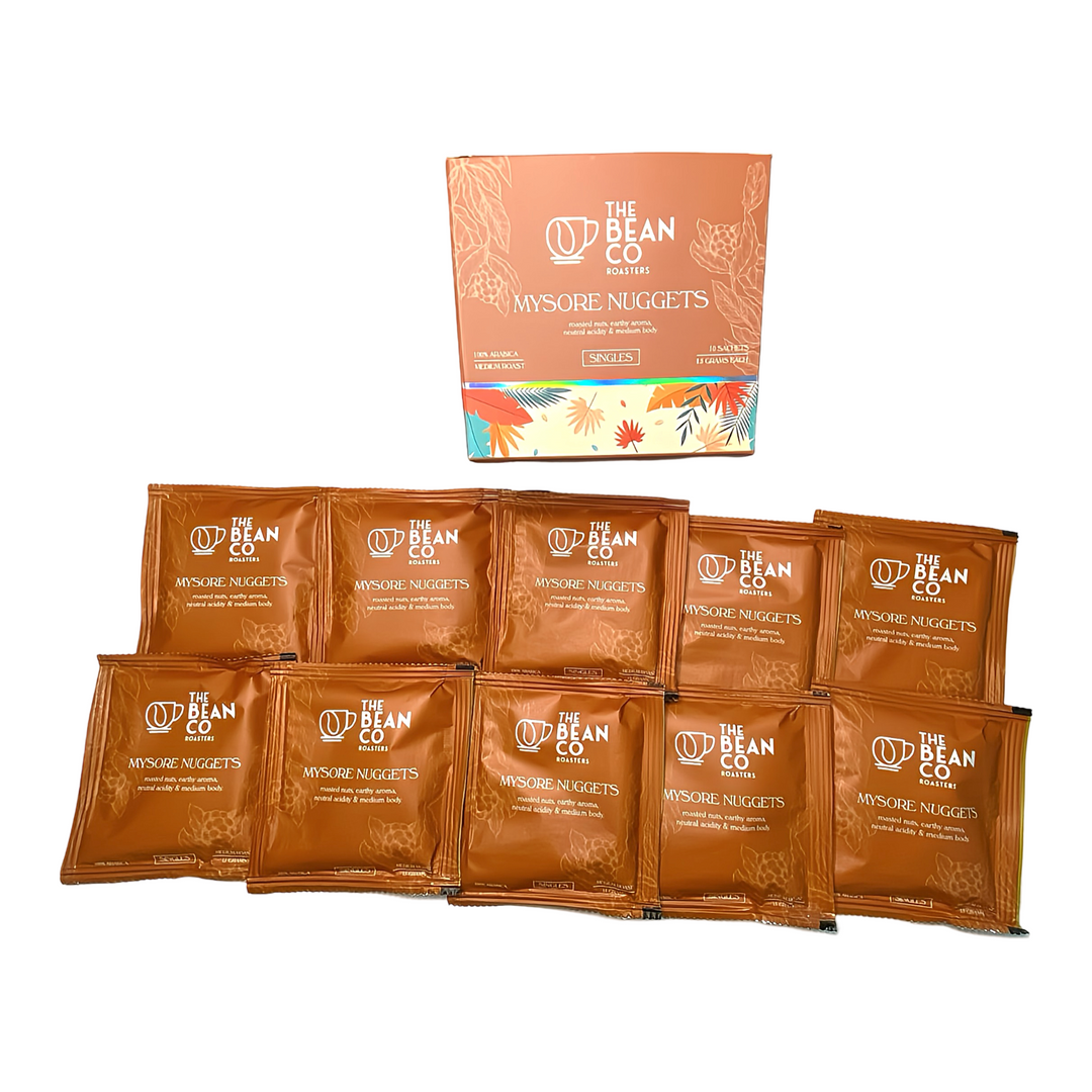 THE BEAN CO ROASTERS Mysore Nuggets Extra Bold | Plantation AAA | Single-Use Coffee Sachets (15g) | For French Press | Coffee Sachet | Premium Coffee Grounds | 10 x 15 Gram Sachets In a Box