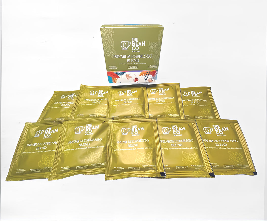 THE BEAN CO  Espresso Blend | Single-Use Coffee Sachets (15g) | For French Press | Coffee Sachet | Premium Coffee Grounds | 10 x 15 Gram Sachets In a Box