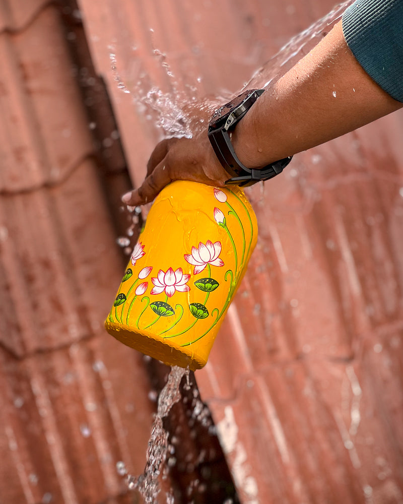 Scrapshala Lotus Pichwai Bottle | Washable with cork stopper | Hand-painted | Multipurpose