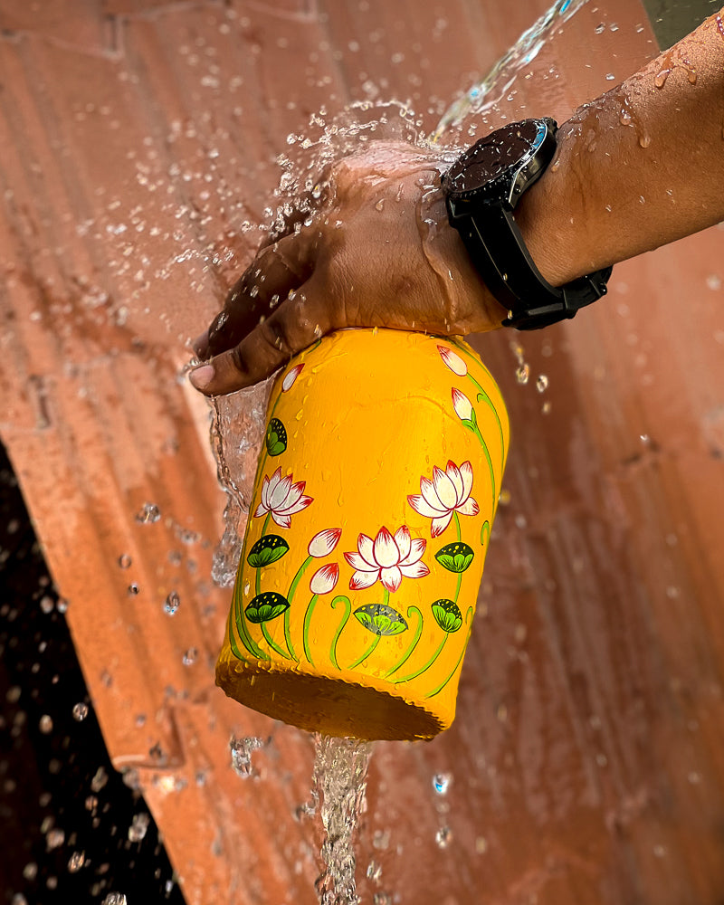 Scrapshala Lotus Pichwai Bottle | Washable with cork stopper | Hand-painted | Multipurpose