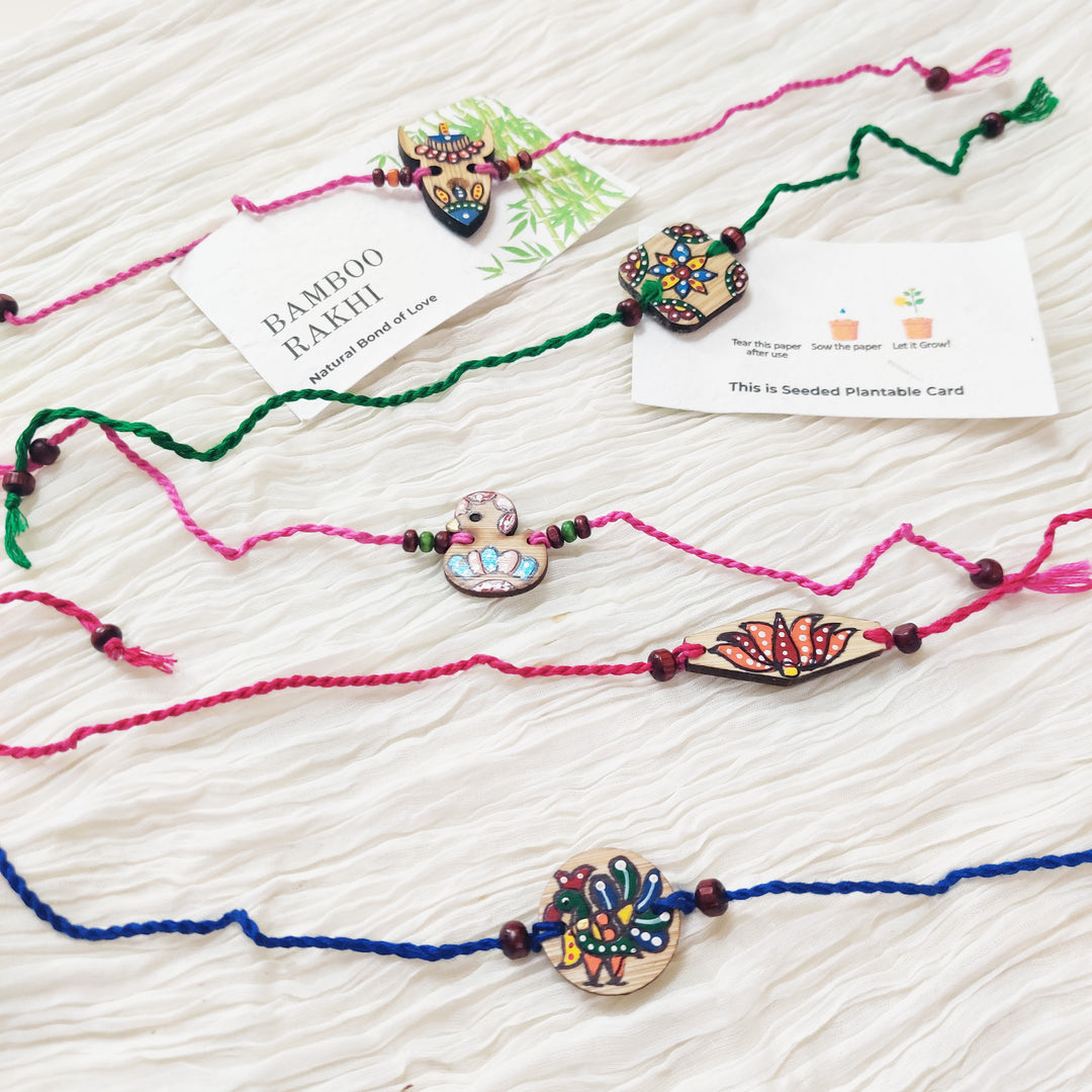 Greenfootprint Handcrafted Eco-Friendly Natural Bamboo Rakhi | Folkart | Hand-painted | Pack of 2