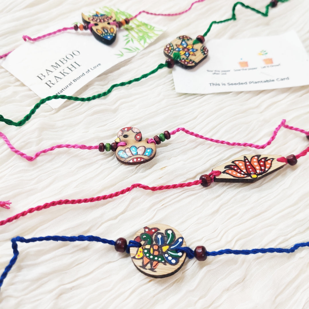 Greenfootprint Handcrafted Eco-Friendly Natural Bamboo Rakhi | Folkart | Hand-painted | Pack of 2