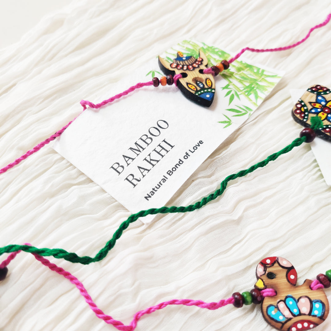 Greenfootprint Handcrafted Eco-Friendly Natural Bamboo Rakhi | Folkart | Hand-painted | Pack of 2