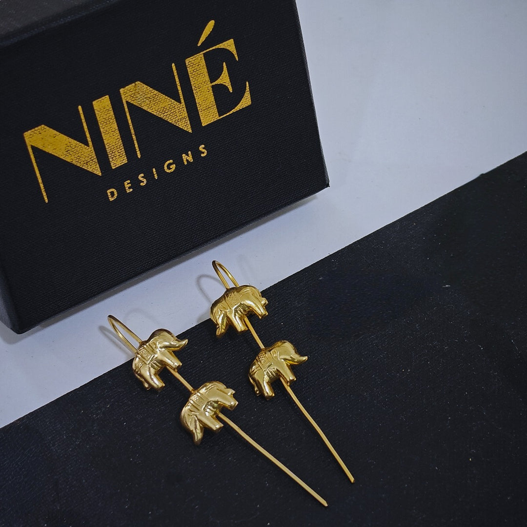 Nine Designs Gold Planted Elephant Earrings 09
