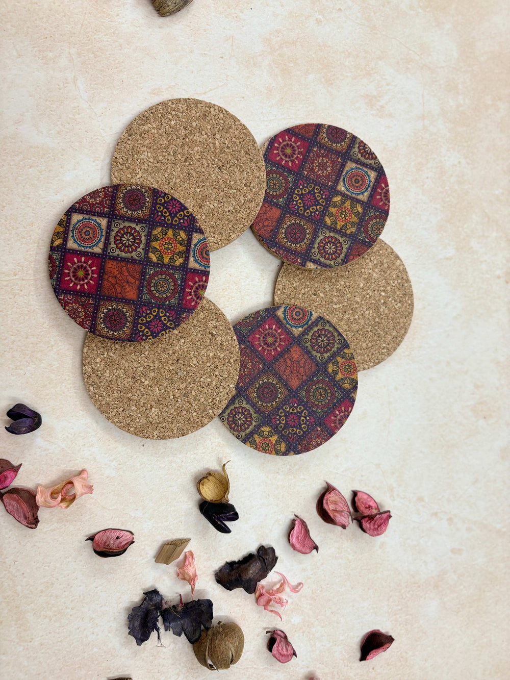 MiRa Gifting Solutions Hand Printed Cork Coasters (Set of 4)