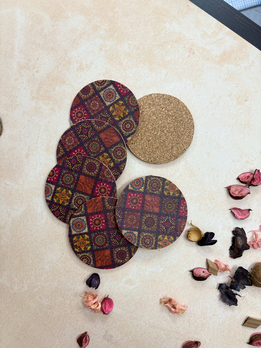 MiRa Gifting Solutions Hand Printed Cork Coasters (Set of 4)