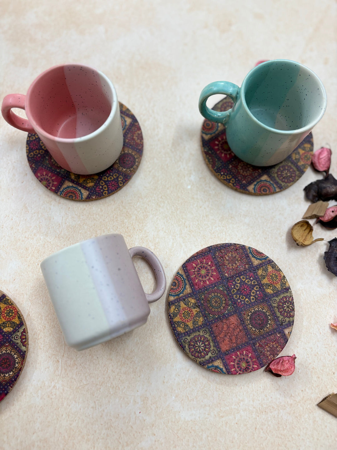 MiRa Gifting Solutions Hand Printed Cork Coasters (Set of 4)