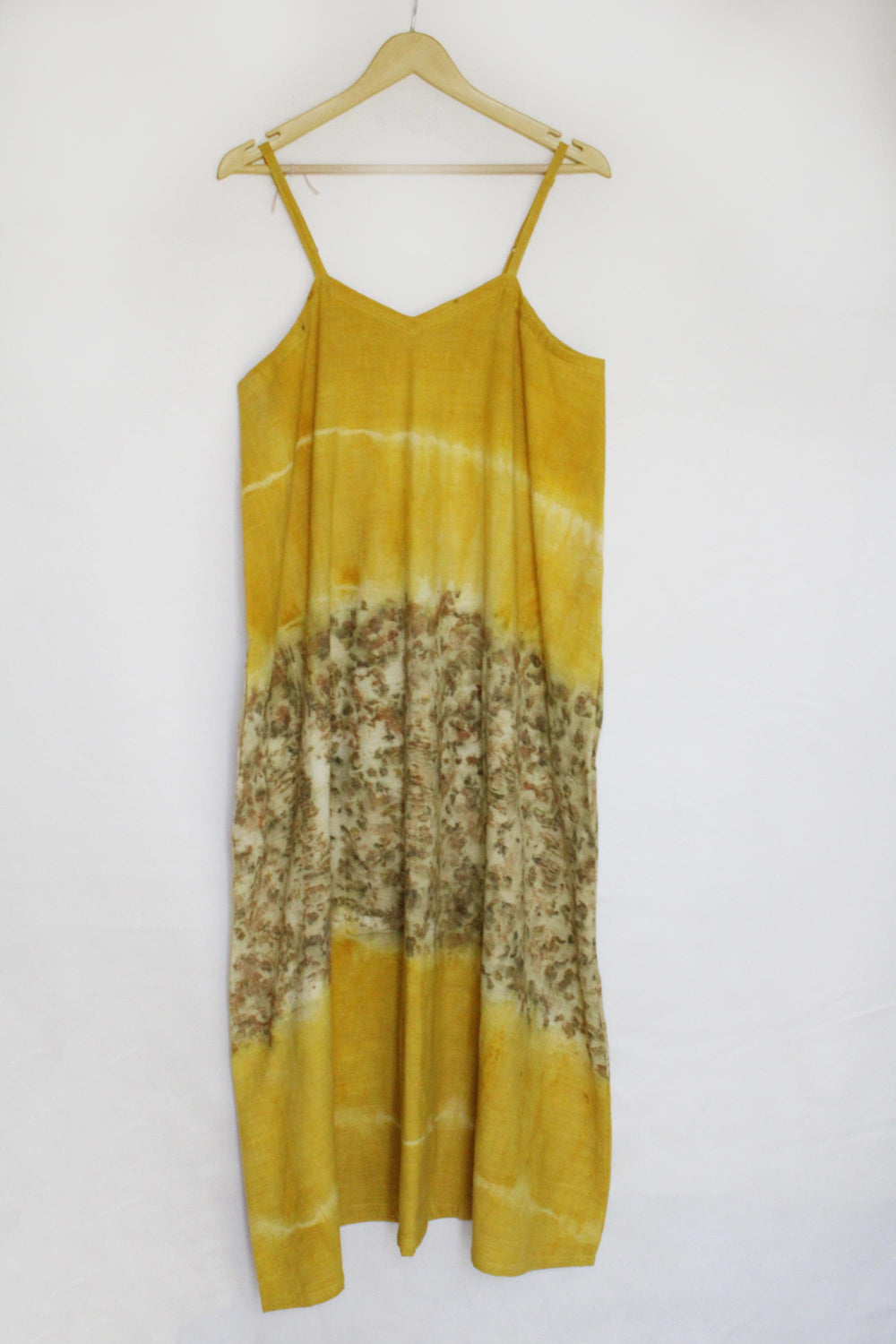 "Bageeya “Daffodil” Natural Dyed Khadi Organic Cotton Strap Dress| Crafted with Sacred Temple Rose and Haldi"