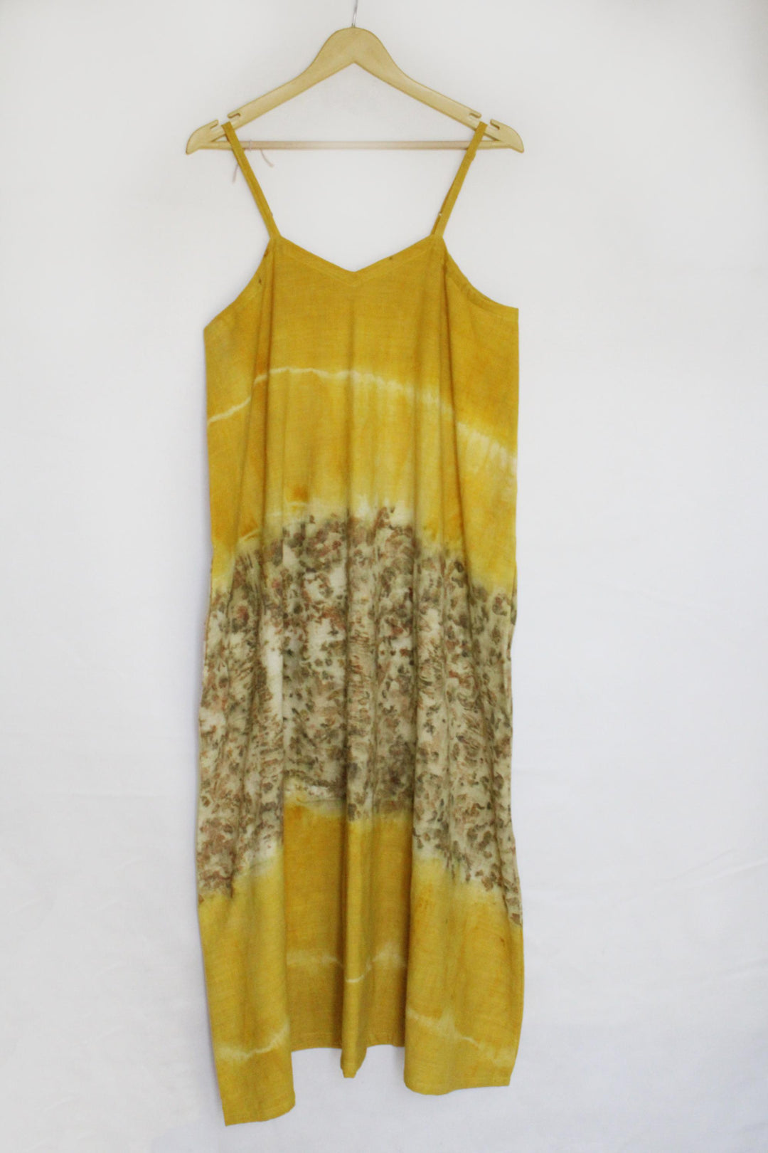 "Bageeya “Daffodil” Natural Dyed Khadi Organic Cotton Strap Dress| Crafted with Sacred Temple Rose and Haldi"