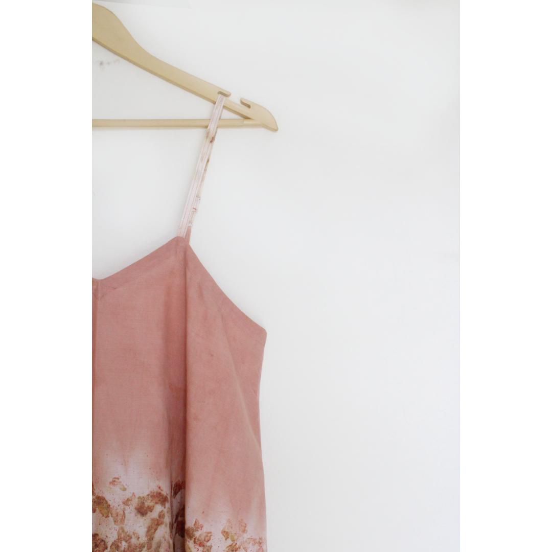 "Bageeya “Daisy” Natural Dyed Organic Cambric Cotton Strap Dress | Crafted with Sacred Temple Rose and Manjishtha