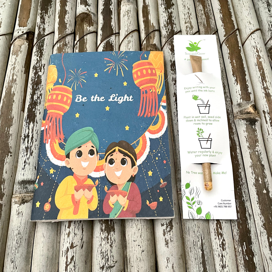 Sow and Grow Diwali Themed Plantable Diary "Be The Light" and Plantable Paper Pen Combo: Set of 5