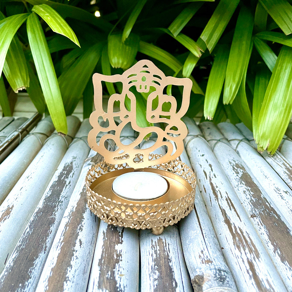 Sow and Grow Ganesha Metal Shadow Tealight Holder Diya with a Tealight
