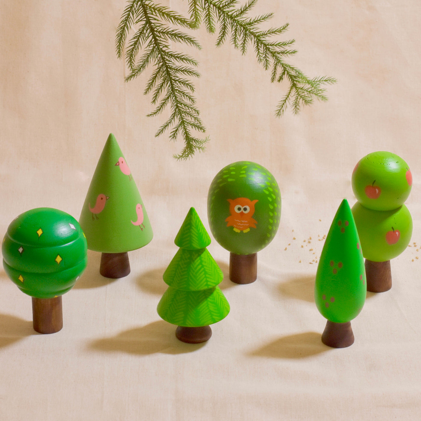 Forest tree set | set of six | Christmas table décor | natural wood | handmade | kids toy