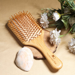 Bamboo Paddle Hair Brush | Bamboo Bristles Detangling Comb | With Cotton Pouch