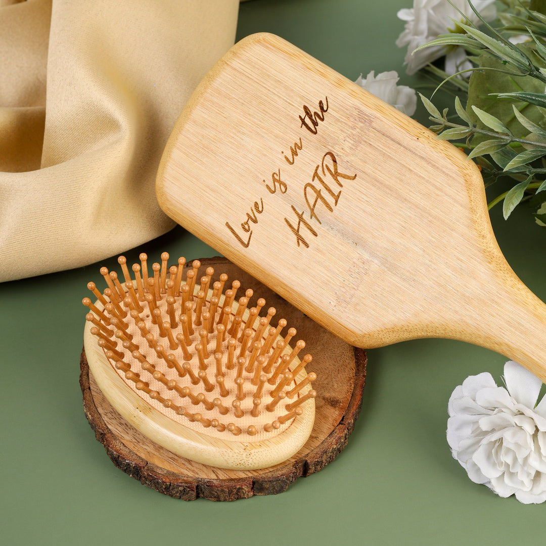Bamboo Paddle Hair Brush | Bamboo Bristles Detangling Comb | With Cotton Pouch