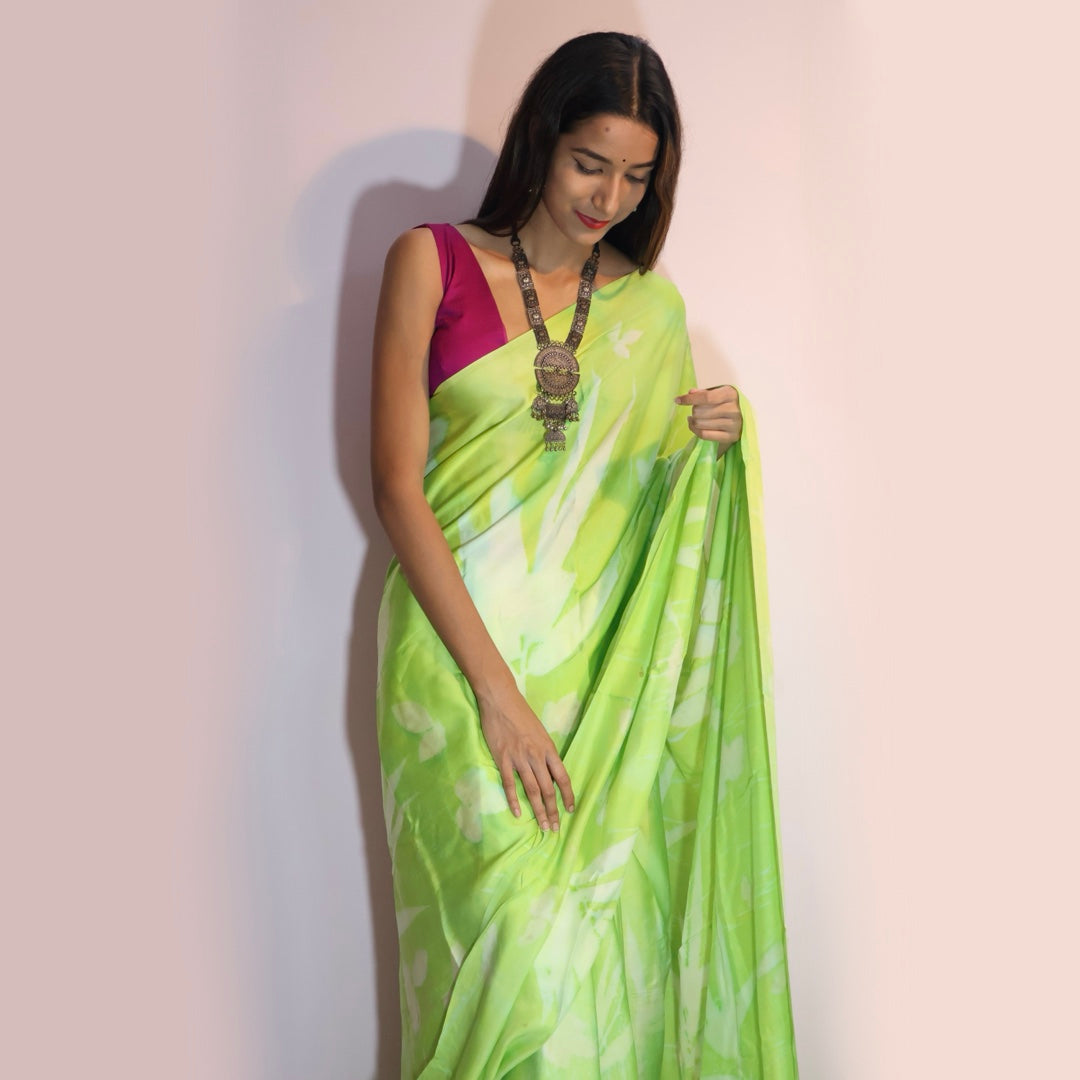 Leysha Bemberg Eco Green Saree