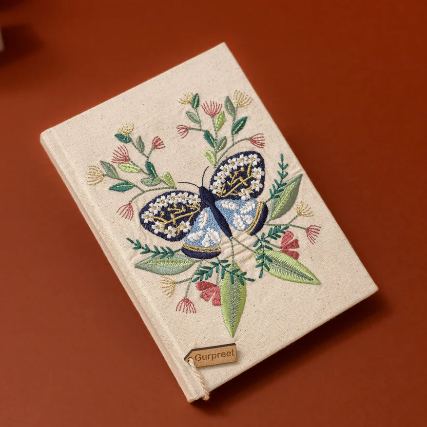 Butterfly Embroidered Hardbound Notebook - 1 pc