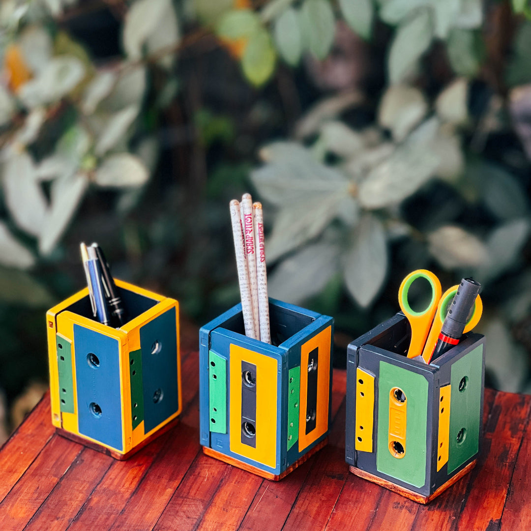 Scrapshala Geet Table Organizer | Blue | Multipurpose | Upcycled | E-waste | Office Desk