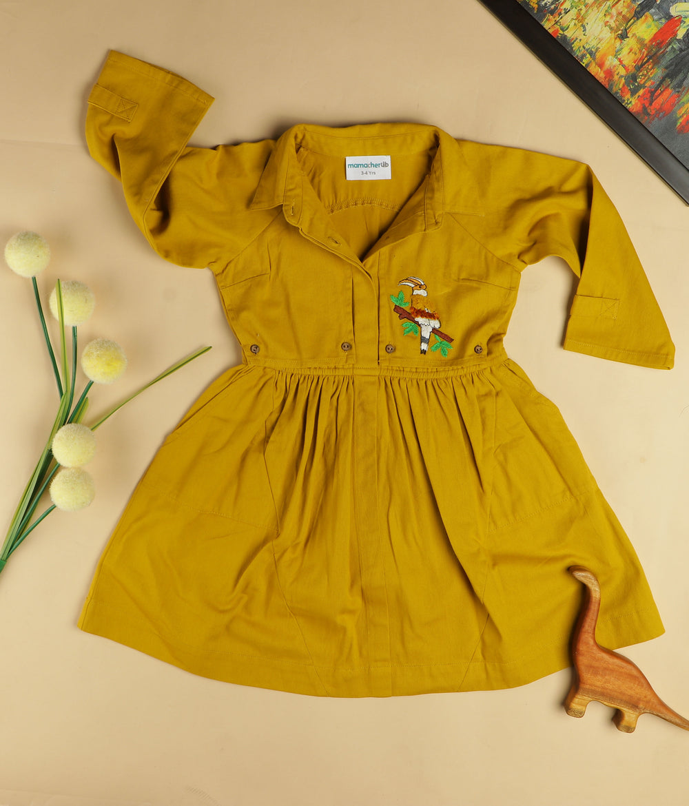 Mamacherub Beaky Hornbill Trench Style Dress - Fall Yellow