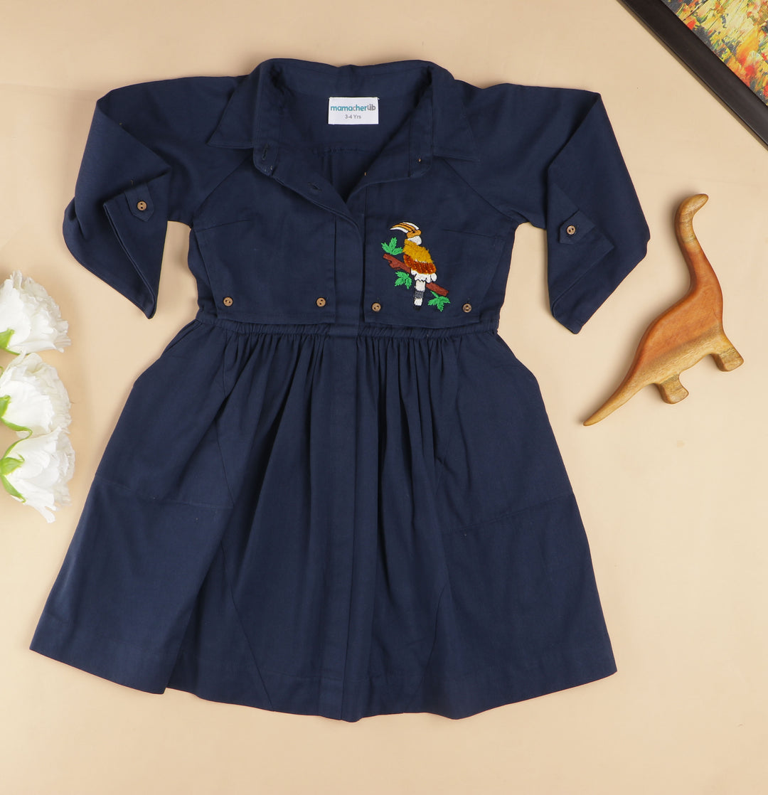 Mamacherub Beaky Hornbill Trench Style Dress - Midnight Blue