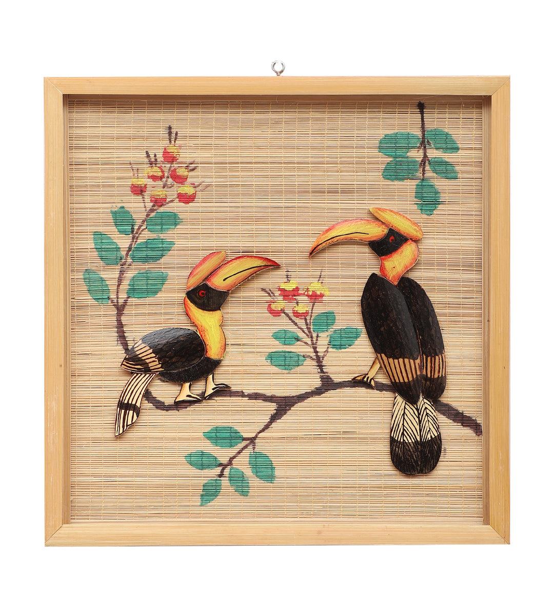 SILPAKARMAN Bamboo Wall Hanging - Pair of Hornbill - Small (30 x 30 cm)