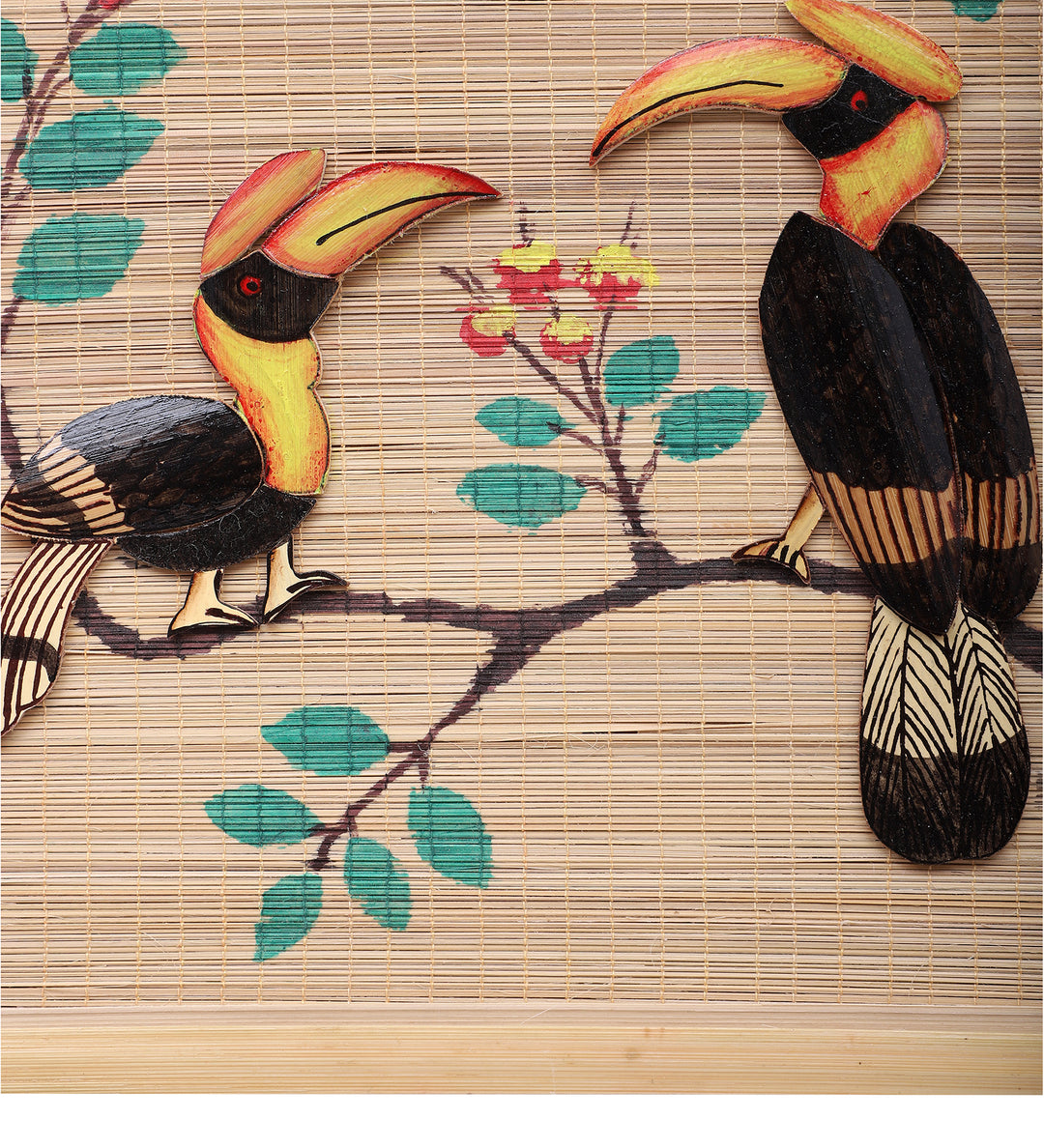 SILPAKARMAN Bamboo Wall Hanging - Pair of Hornbill - Small (30 x 30 cm)