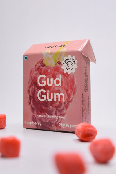 Gud Gum Chewing Gum - Mini Pack of 4 - Raspberry, Lemon, Charcoal Mint, Strawberry