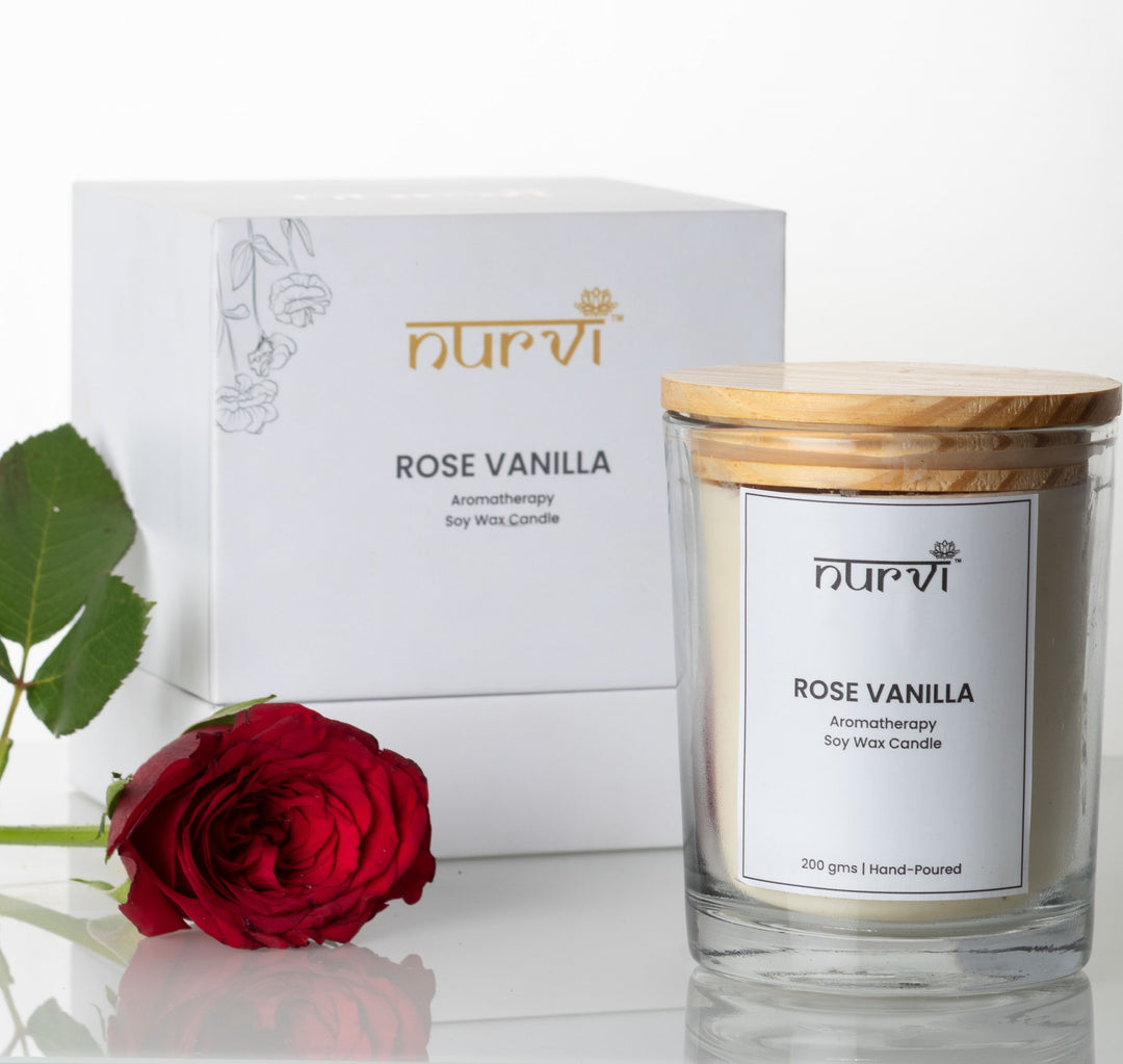 Nurvi Rose Vanilla Soy Wax Candle - 200 Grams