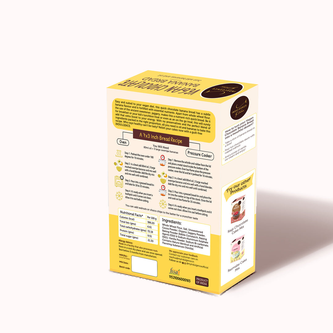 INDULGENCE Vegan Chocolate Banana Bread - 240 Gms (No Maida)
